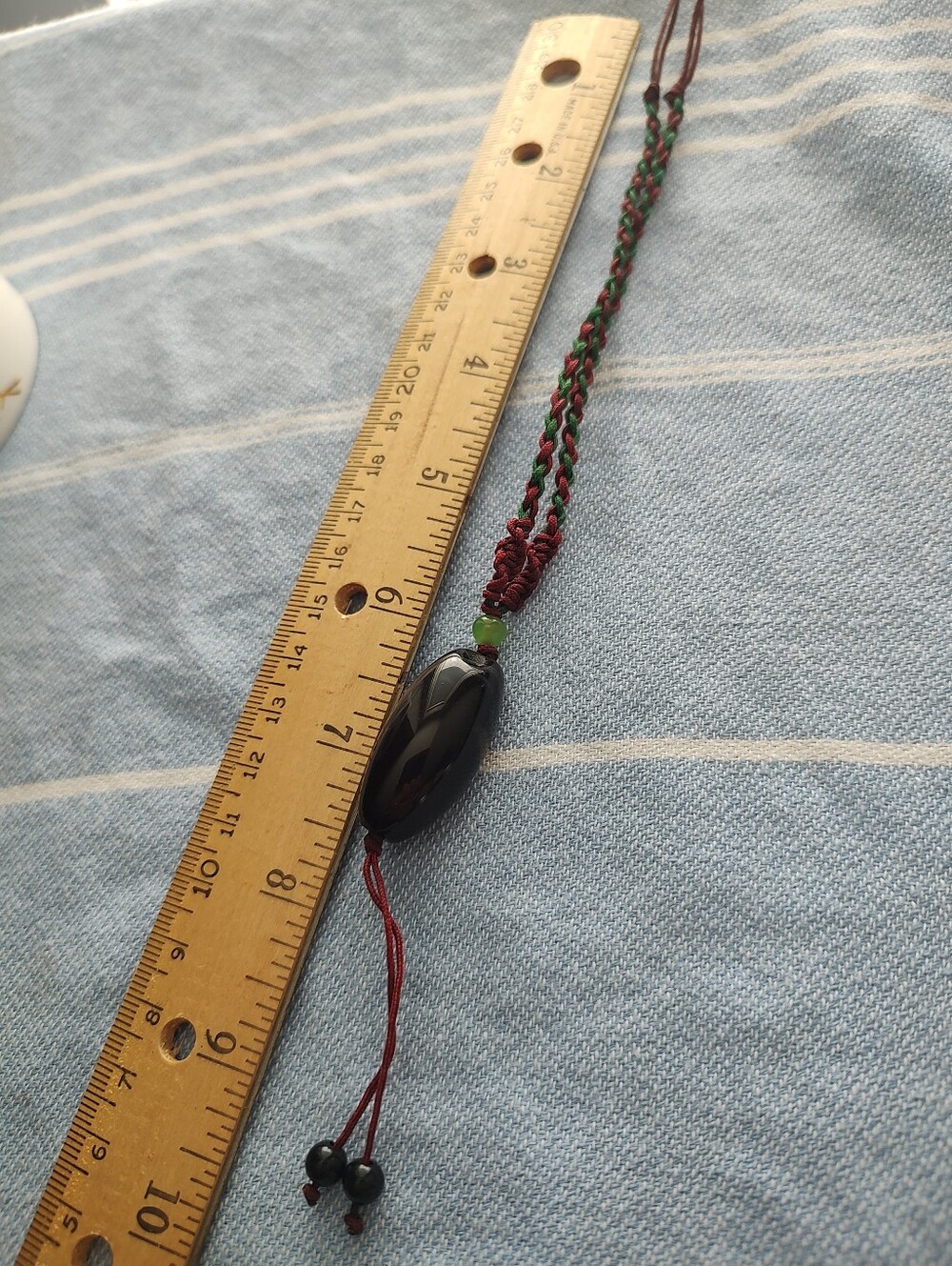 Handcrafted Black Stone Drusy Pendant Necklace with Burgundy & Green Cord Adjust